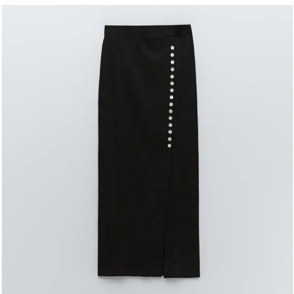 ZARA Pencil Basic Skirt Midi Casual Side Split Ribbed Knit Bodycon Skirt - Picture 3 of 8